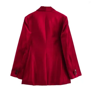 Damespakken Maxdutti Jacket Retro Red Elegant Casual Pak Women Tops British Fashion Velvet Blazers