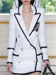 Damespakken maxi 3xl maat 2xl vrouwen Engeland jassen kralen met dubbele borsten witte kleur slanke blazers wollen jas kleding