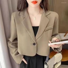 Costumes pour femmes MEXZT femmes élégantes blazers courts coréen solide simple bouton unique vêtements d'extérieur bureau dame à manches longues tout match veste de costume