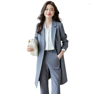 Costumes pour femmes Veste de costume mi-longue Bureau Dames Blazers de banlieue Coupe-vent professionnel Femme Noir Automne Hiver Trench Coat