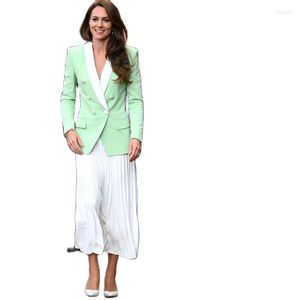 Costumes pour femmes Vert Menthe Veste Femme Double Boutonnage Blanc Châle Revers Femmes Blazer Sur Mesure Dames Manteau Occasionnel Une Pièce