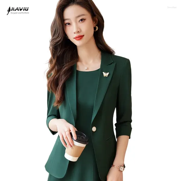 Costumes de femmes NAVIU OFFICE BLAZER LADES POUR FEMMES PRINTEMPS SUMBRE 2024 SOLID SELLE BUTTION SLIM FORMEL VESTRES MINE