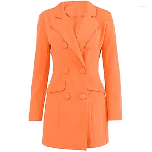 Costumes de femmes néon poche à double poitrine Blazer à manches longues mince élégante veste manteau veste femme 2024 automne hiver allongeur de vent