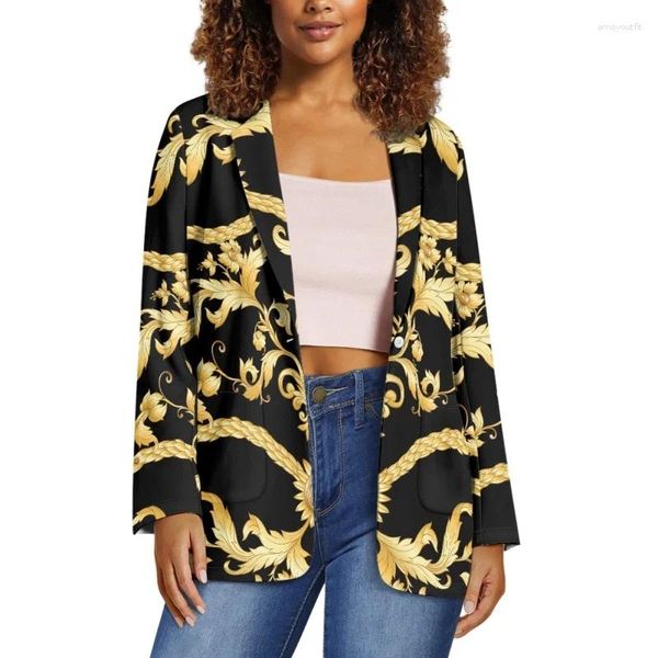 Costumes pour femmes Noisydesigns Luxe Femmes Blazer Golden Floral Motif Lady Printemps Automne Vestes Manteaux Tops Femme Vêtements 2024 Drop