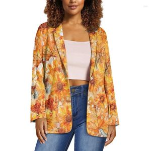 Costumes pour femmes Noisydesigns Femmes à la mode Floral Print Fashion Blazer Office Wear Manteau à manches longues Poches Femme Vêtements de dessus Chic Tops Automne