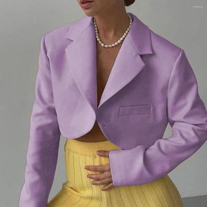 Trajes de mujer con cuello entallado, solapa, manga larga, Blazer para mujer, traje de ombligo con un solo botón, chaqueta, abrigo de tipo corto