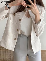 Costumes pour femmes Blazer de bureau pour femmes vêtements de couleur unie surdimensionné à manches longues boutonné manteaux amples 2024 VONDA mode