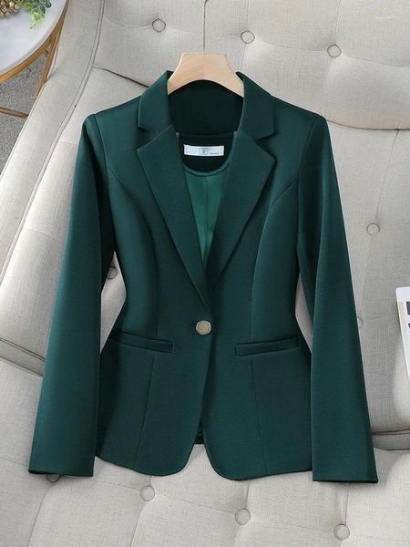 Costumes de femmes Bureau des dames blazer veste femme abricot vert noir manche longue bouton single bouton de travail féminin work wear slim formel manteau