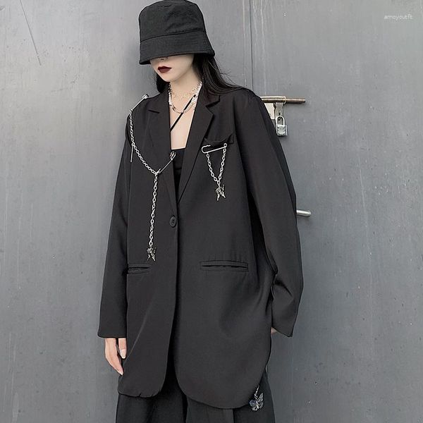 Trajes de mujer Office Lady Black Suit Blazer Mujeres Hombres Loose Oversize Y2k Gothic Casual Overcoat Punk Streetwear Vintage Korean Fashion