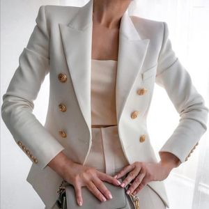 Costumes Femme Bureau Dame Couleur Unie Double Boutonnage Blazer Automne Respectueux De La Peau Col Rabattu Manches Longues Revers Costume Veste Pour Travailler