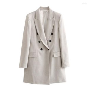 Costumes pour femmes bureau Long Blazer femme Double boutonnage Blazers pour femmes manteaux automne manches veste Streetwear