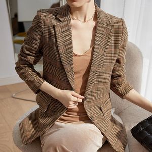 Damespakken Plaid Autumn Winter Ladies Professional Office Rapel Rapel met dubbele rijen Pak Jacket Casual Women Work Losse Coat Solid Blazers