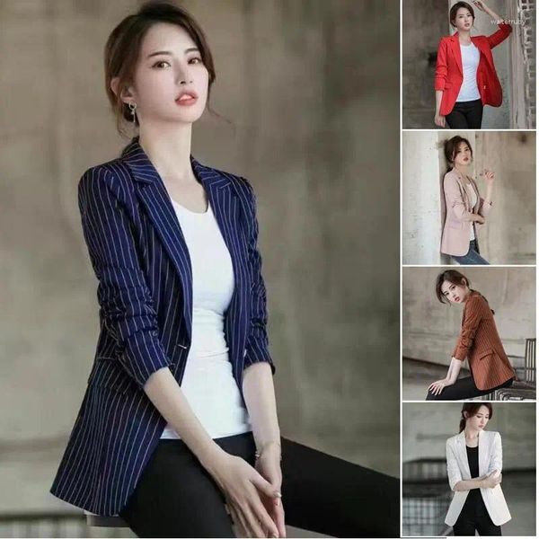 Trajes de mujer Tallas grandes S-3XL Chaqueta Blazer para mujer Estilo británico a rayas Un solo botón Slim Primavera Otoño Moda Casual Negro Blanco Rosa