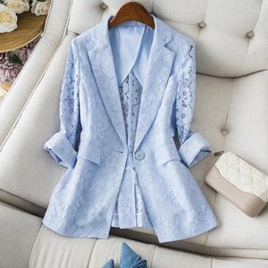 Costumes pour femmes Plus Taille S-6XL Femmes Blazer Veste Dentelle Floral Mince Court Slim Printemps Été Automne Mode Casual Élégant Blanc Bleu