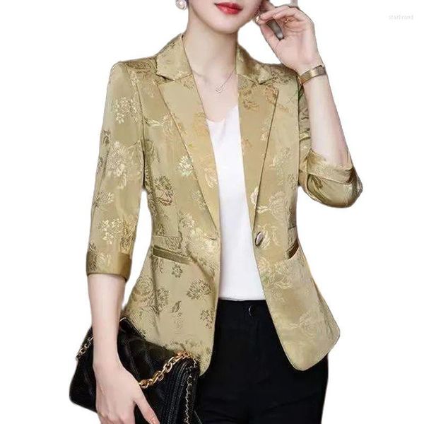 Trajes de mujer Blazer estampado Chaqueta fina de primavera y verano para mujer Abrigo de negocios de manga tres cuartos Traje delgado para mujer Moda superior