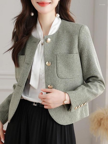 Costumes pour femmes Qoerlin 20% laine bureau dames blazer élégant chic veste manteau femmes o-cou à manches longues poche mode coréenne courte
