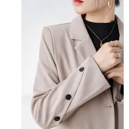 Trajes de mujer QOERLIN chaqueta de traje caqui mujer elegante oficina señoras otoño invierno moda coreana suelta Casual abrigo de cuello con muescas