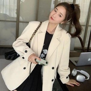 Costumes pour femmes, veste de costume en velours côtelé en temps réel, Style décontracté coréen, petit haut tendance, printemps et automne 2023