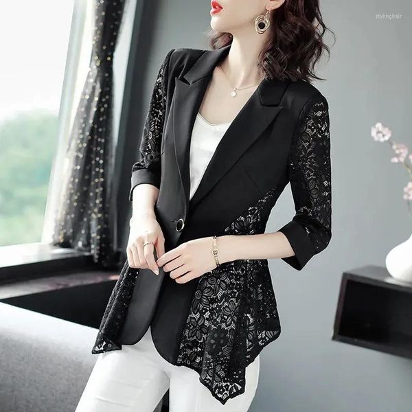 Trajes de mujer Rich Lady Tai estilo occidental chaqueta de traje corto fino temperamento de costura de encaje de verano delgado exterior para llevar cárdigan mujer X85