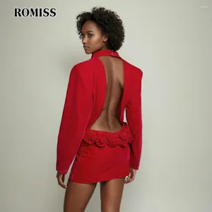 Suisse aux femmes Romiss Solid Backless Patchwork Appliques Blazers pour les femmes Coll de châle à manches longues Blazer Single Blasted Femme