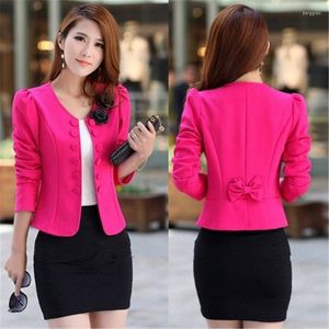 Damespakken Rose Spring Women Floral Blazer Bow merk Wit kort Blaser vrouwelijk grote plus size tops lange mouw xxl feminino werkkleding