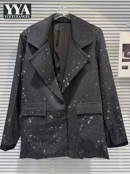 Costumes pour femmes Runway Femmes Diamants brillants Clouté Party Casual Blazer Costume Manteau Printemps Designer Loose Fit Épaulière Stage Show Veste