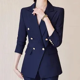 Costumes pour femmes S-3XL Femmes Blazer Double Boutonnage Veste Slim Printemps Automne Casual Bureau Travail Plus Taille Noir Bleu Foncé