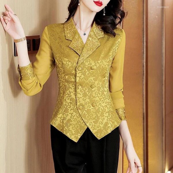 Trajes de mujer S-3XL Mujer Blazer Chaqueta Flor Impreso Blusa Delgada Primavera Verano Otoño Casual Trabajo de Oficina Tallas Grandes Amarillo Verde