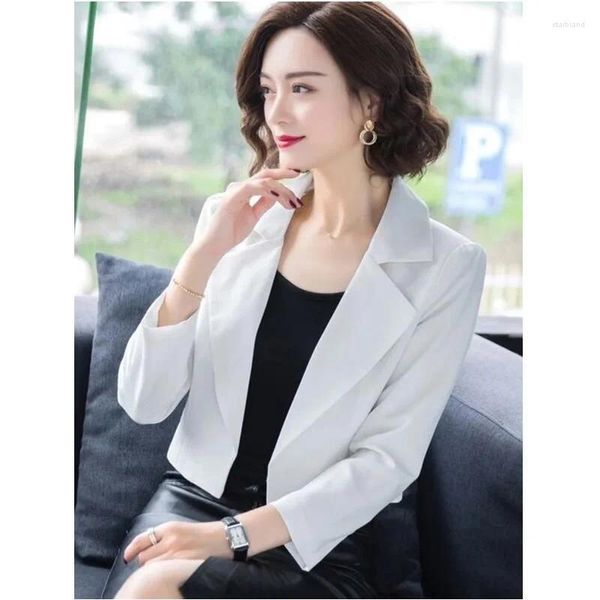 Costumes pour femmes S-3XL Femmes Blazer Veste Court Slim Lâche Printemps Automne Casual Bureau Travail Plus Taille Noir Blanc