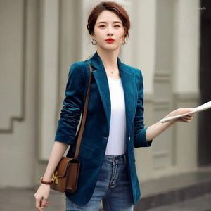 Costumes pour femmes S-4XL Femmes Blazer Veste Velours Côtelé Slim Printemps Automne Casual Bureau Travail Plus Taille Noir Kaki Bleu