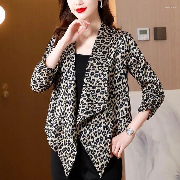 Trajes de mujer S-4XL chaqueta Blazer para mujer cárdigan con estampado de leopardo manga tres cuartos ajustado suelto Primavera Verano otoño de talla grande