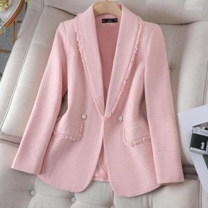 Costumes de femmes S-4xl Femmes Blazer Veste Tweed Tweed Double Breasted Slim Loose Spring Automne Casual Office Casual Work Sang plus taille blanche rose