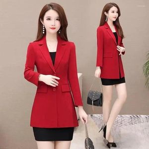 Damespakken S-7XL Women Blazer Jacket Long Slim Spring Autumn Casual Office Work Plus Size Black Red