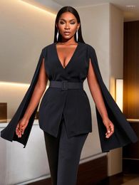 Costumes pour femmes à manches divisées Femmes Black Blazers Deep V Neck Neck Slim Fit High Street Cocktail Vestes