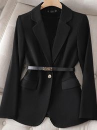 Trajes de mujer primavera 2024 Blazer para mujer cinturón de un solo botón Oficina señora moda manga larga elegante traje cuello sólido abrigo Formal