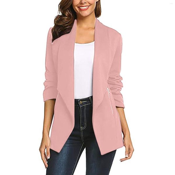 Costumes pour femmes printemps et automne à manches longues couleur unie Double poche revers petit costume vêtements pour femmes veste Blazer colorée pour femme