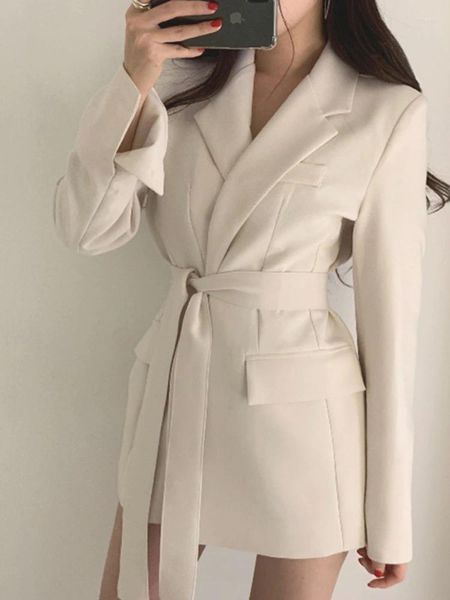Costumes pour femmes printemps automne Blazers coupe ajustée costume de mode à manches longues ceinture vestes manteau décontracté pour bureau dame vêtements coréens