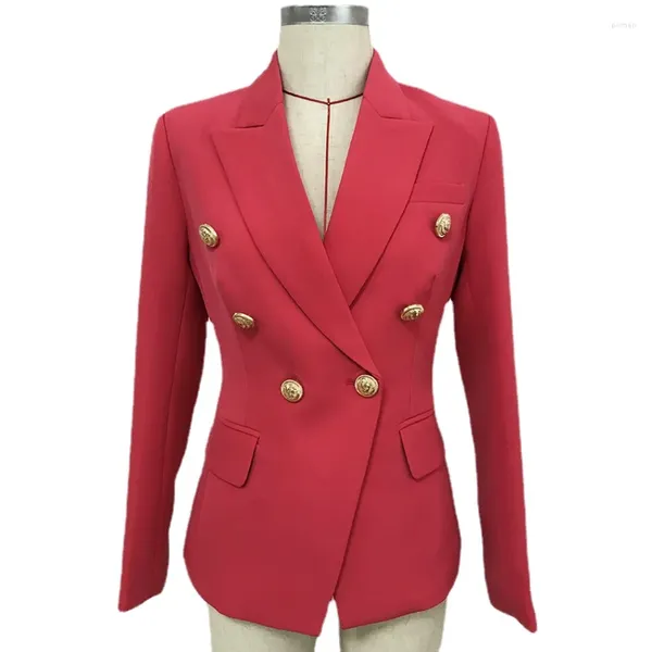 Costumes pour femmes, vêtements tendance, rouge, vestes pour dames, bouton tête de Lion doré, Blazer élégant, printemps-automne, 2024