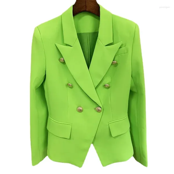 Costumes pour femmes, tendance vêtements printemps-automne 2024, Double boutonnage, bouton doré, veste de costume Slim, vert Fluorescent, Blazer élégant