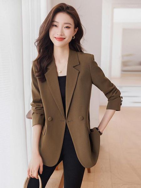 Trajes de mujer primavera otoño moda sólido Blazer abrigo mujer ropa elegante chaqueta Casual coreano profesional suelto prendas de vestir exteriores mujer Simple