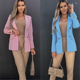 Trajes de mujer primavera otoño chaqueta mujer 2023 chaquetas para moda elegante de talla grande manga larga abrigo cruzado Blazer H424