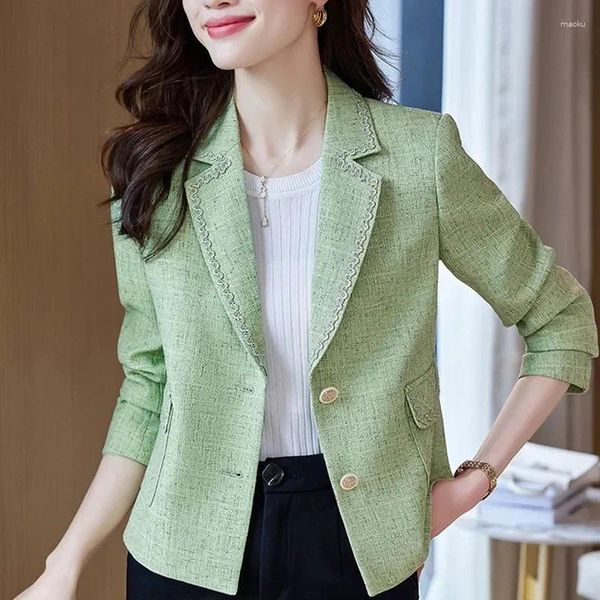 Trajes de mujer Primavera Otoño Traje de Mujer Abrigo Coreano Casual Pequeño Fragante Chaqueta Corta de un Solo Pecho Blazers de Mujer Ropa de Abrigo Femenina 5XL