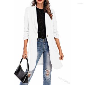 Damespakken Springjas Blazers Women Fashion Solid Single Button Cardigan Long Blazer Casual Sleeve Los