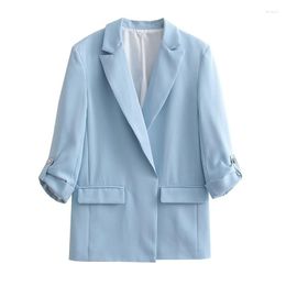 Costumes pour femmes printemps élégant mode bureau Blazer manteau tempérament décontracté Style de rue enroulable manches bouton haut 2023