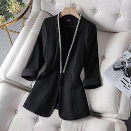 Damespakken Spring Koreaanse volledige boor Casual Blazers Korte Jassen Coat Rhinestone Suit Blazer Three Quarter Sleeve Cardigan Women's