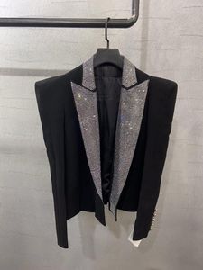 Damespakken Spring Luxe 2022 Fashion Women Diamonds Schoudervullingen Zwarte blazer dames chique bovenkleding jas overjas ddxgz2 3.03