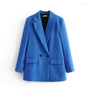 Damespakken Spring Seaon Women Double Breasted Blazer Vintage Office Lady Loose Classic Coat Basic Suit jas Vrouwelijk chique outparden blazers
