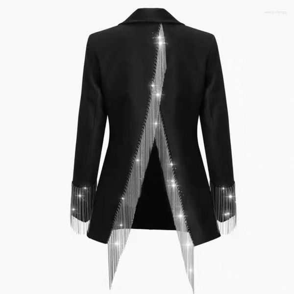 Trajes de mujer Spring División sin espalda Diamantes irregulares Cadena de cuentas Blazers Blazers Gire Down Bassels Chaqueta Cardigan Cardigan