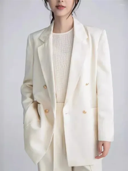 Costumes pour femmes Printemps Costume Veste pour femmes Coupe ample Casual Manteau noir Femelle 2024 Haut de gamme Double boutonnage Été Lait Blanc