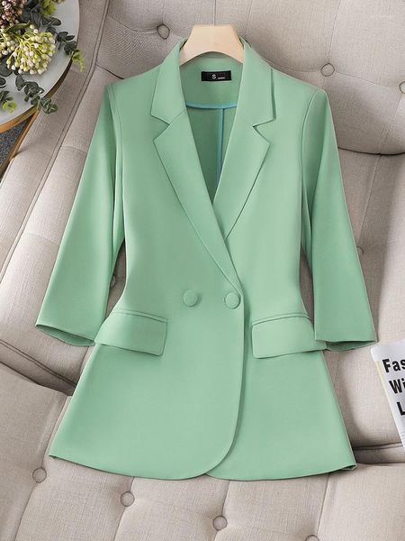 Costumes pour femmes printemps été dames Blazer blanc vert jaune noir femme demi manches solide femmes veste formelle manteau